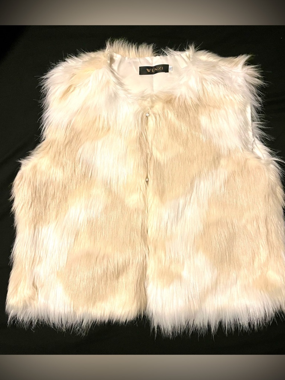 WENXI Women's Faux Fur Vest in Cream and Beige